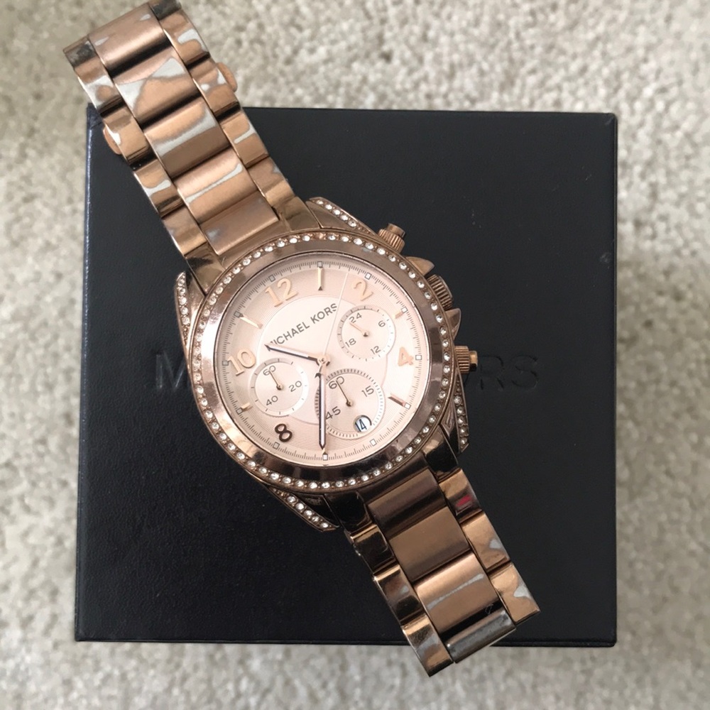 michael kors rose gold watch with original box